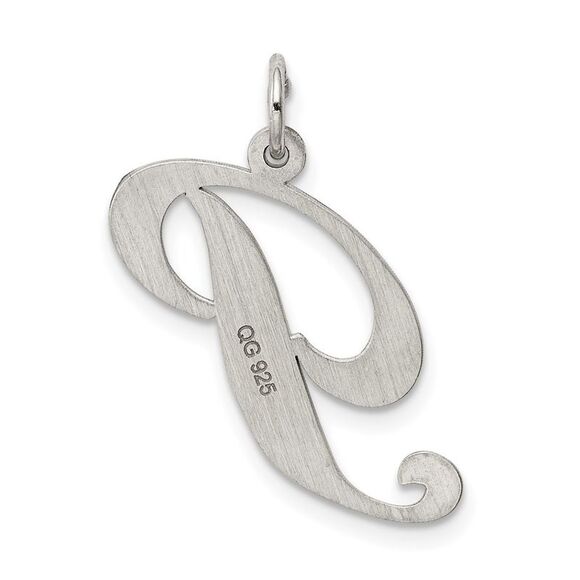 Sterling Silver, Ella Collection, LG Fancy Script Initial P Pendant - Picture 3 of 5